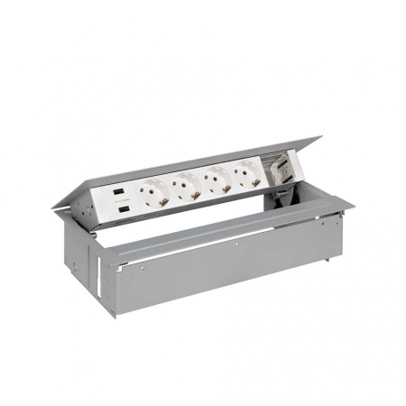 Simon 400 Врезной x6 розеточный блок, планка, 4x2P+E, 2xUSB з/у, 1 пустой модуль, Алюминий,