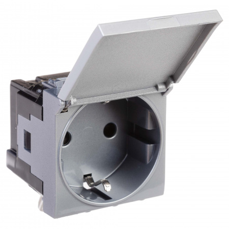 DKC Avanti Закаленная сталь Розетка с крышкой 2P+E со шторками 2 модуля