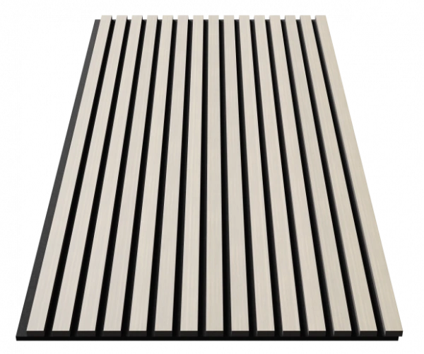 Акустическая панель, черный войлок, 1200х600х21мм, рейки МДФ, шпон дуб клэр светлый Акустическая панель, черный войлок, 1200х600х21мм, рейки МДФ, шпон дуб клэр светлый