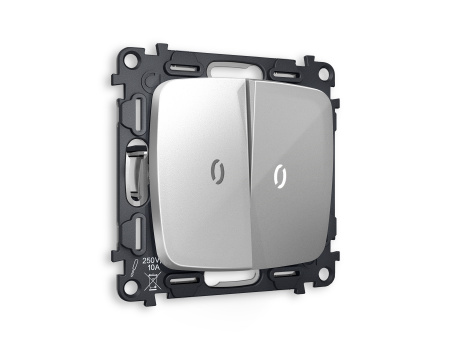 Комплект механизма 2-клавишного выключателя с подсветкой 5600K OMEGA MO404015 Серебро глянец QUANT