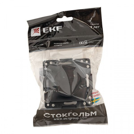 EKF PROxima Стокгольм Черный Розетка с/з, со шторками и крышкой, 16А, IP44