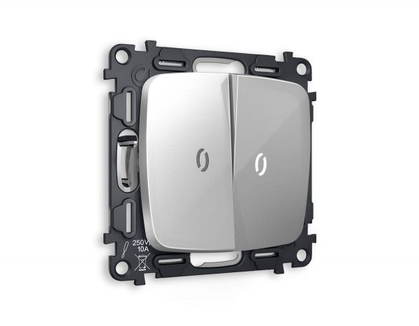 Комплект механизма 2-клавишного выключателя с подсветкой 5600K OMEGA MO404015 Серебро глянец QUANT