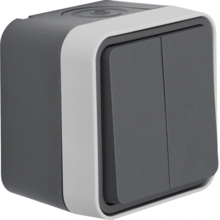 Berker W.1 Серый Выключатель 2-кл, открытый монтаж, IP55