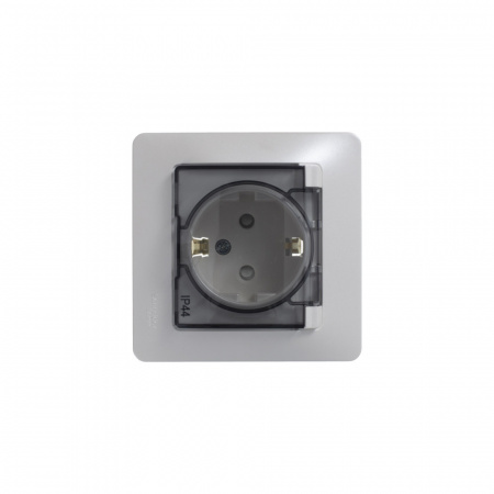 SE Glossa Перламутр Розетка с/з со шторками с крышкой, 16А, IP44 (в сборе)