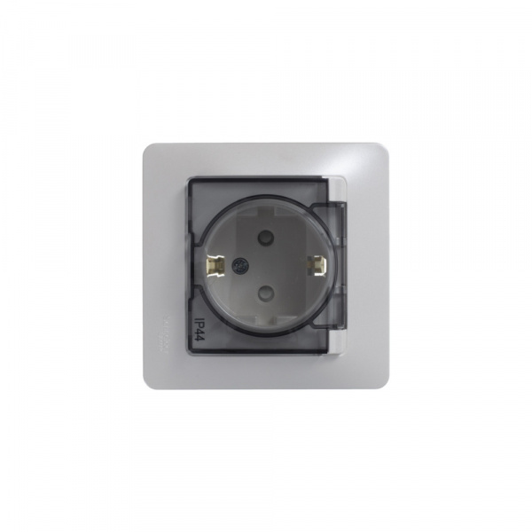 SE Glossa Перламутр Розетка с/з со шторками с крышкой, 16А, IP44 (в сборе)