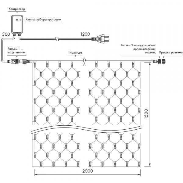 Arlight Светодиодная гирлянда ARD-NETLIGHT-CLASSIC-2000x1500-CLEAR-288LED Warm (230V, 18W) (Ardecoled, IP65)