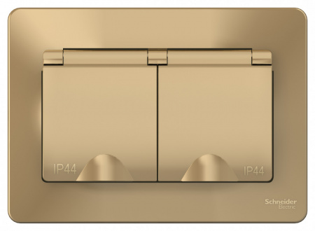 SE Blanca внутр Титан Розетка 2-ая с/з IP44 со шторками, 16А, 250В