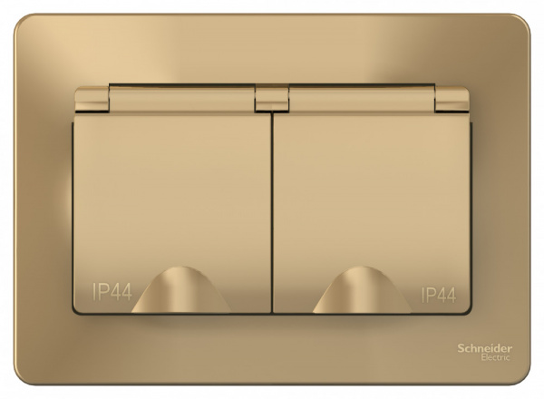 SE Blanca внутр Титан Розетка 2-ая с/з IP44 со шторками, 16А, 250В