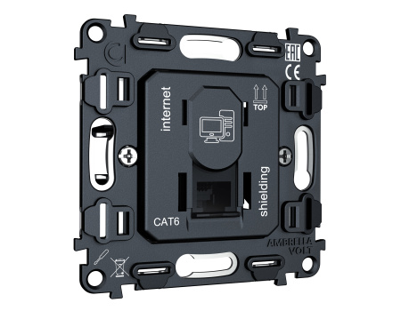 Механизм компьютерной розетки RJ-45 (8P8C) CAT6A 1000 Base-T экранированной с автоматической защитной шторкой QUANT VM185