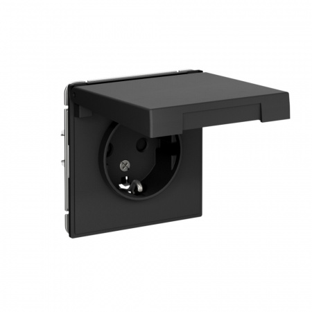 Systeme Electric ArtGallery Карбон Розетка с заземл. со шторк. с крышкой, 16А, IP20, механизм