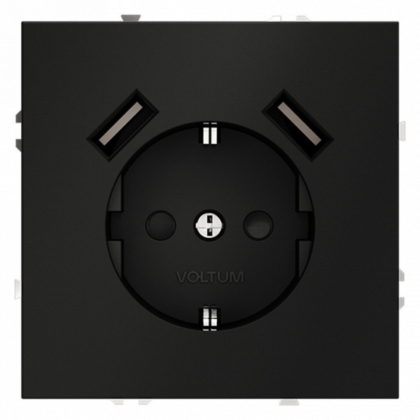 Розетка встраиваемая VOLTUM S70 с заземлением и защитными шторками, 16А, с USB, A+A, (черный матовый Розетка встраиваемая VOLTUM S70 с заземлением и защитными шторками, 16А, с USB, A+A, (черный матовый