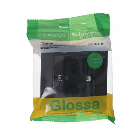 SE Glossa Антрацит Розетка с/з со шторками с крышкой, 16А, IP44 (в сборе)