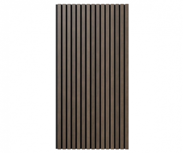 Акустическая панель, черный войлок, 1200х600х21мм, рейки МДФ, шпон дуб маррон коричневый Акустическая панель, черный войлок, 1200х600х21мм, рейки МДФ, шпон дуб маррон коричневый