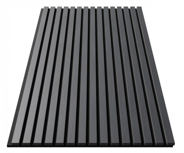 Акустическая панель, черный войлок, 1200х600х21мм, рейки МДФ, шпон дуб антрацит темно-серый Акустическая панель, черный войлок, 1200х600х21мм, рейки МДФ, шпон дуб антрацит темно-серый