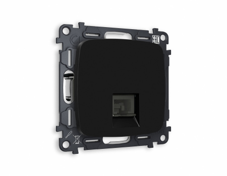 Комплект механизма телефонной розетки OMEGA MO812030 Черный матовый RJ-11(4P4C) с защитной шторкой QUANT