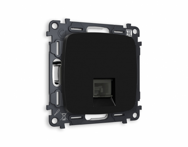 Комплект механизма телефонной розетки OMEGA MO812030 Черный матовый RJ-11(4P4C) с защитной шторкой QUANT