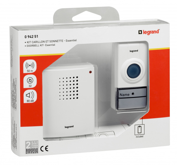 Legrand Звонок беспроводной - комплект "Стандарт" - 32 рингтона - дальность 50 м - цвет белый