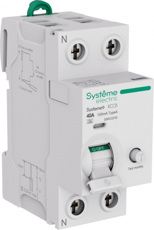 Systeme Electric Systeme9 Выключатель дифференциального тока (ВДТ) 40A 2P 100мА Тип-A 230В