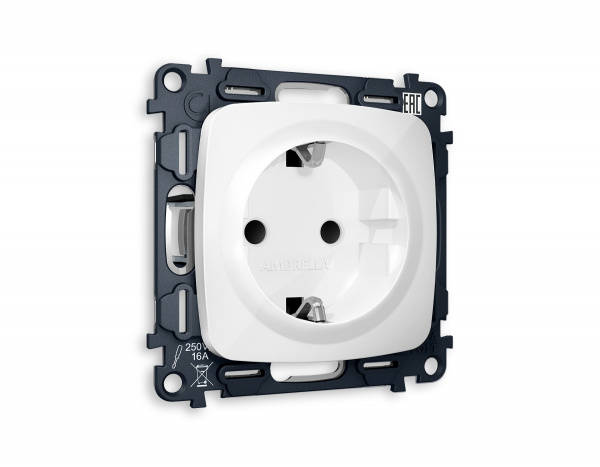 Комплект механизма электрической розетки OMEGA MO107010 Белый глянец с заземлением и шторками 2P+E 16A-250V QUANT