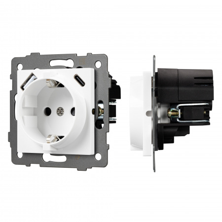 Arlight Механизм розетки с быстрой USB зарядкой SCT-MUAC-PL-WH-V (250V, 16A) (-)