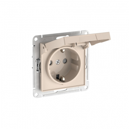 Systeme Electric AtlasDesign Бежевый Розетка с заземл. со шторк. с крышкой, 16А,IP20,мех., быстрозажим. клем.