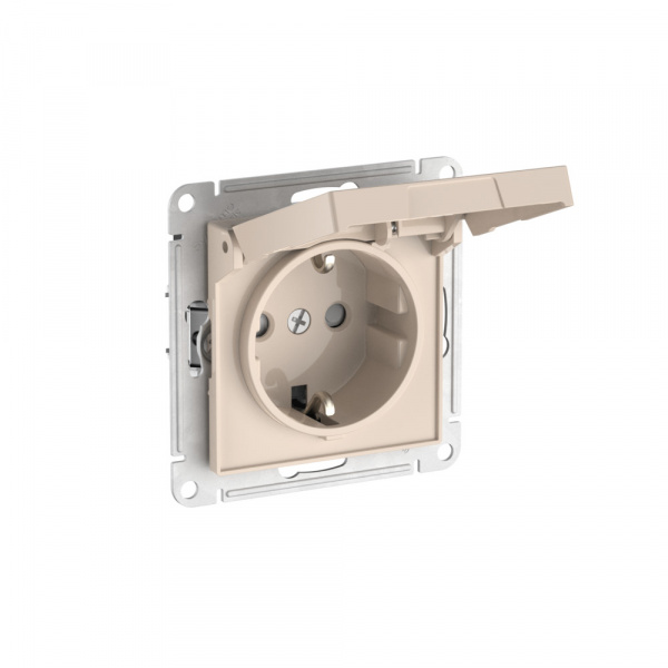 Systeme Electric AtlasDesign Бежевый Розетка с заземл. со шторк. с крышкой, 16А,IP20,мех., быстрозажим. клем.