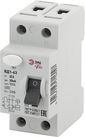 ЭРА NO-902-27 Pro Устройство защитного отключения УЗО ВД1-63 1P+N 32А 30мА
