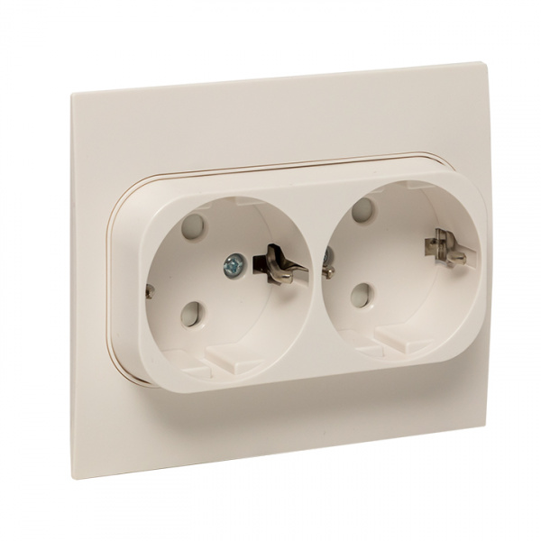 EKF PROxima Стокгольм Розетка 2-ая с/з 16А белая со шторками