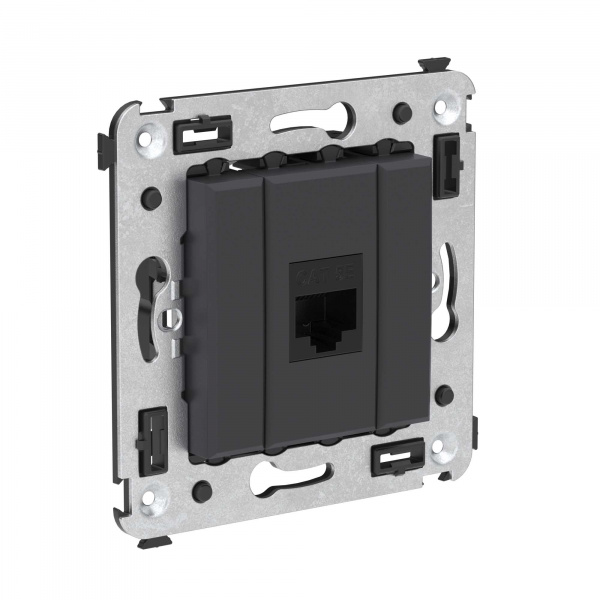 DKC Avanti Компьютерная розетка RJ-45 без шторки в стену, кат.5е одинарная, Черный матовый