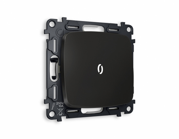 Комплект механизма 1-клавишного проходного выключателя с подсветкой 5600K OMEGA MO802035 Черный матовый QUANT