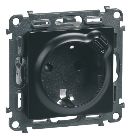 Legrand Valena LIFE. Розетка комбинированная 2К+З 16А ~250В со встроенным зарядным устройством USB C 1.5А 5В. С лицевой панелью. Антрацит.