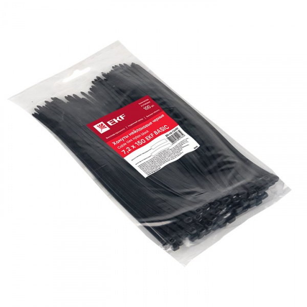 EKF Basic Хомут нейлоновый черный (7,2х150) (100шт.)