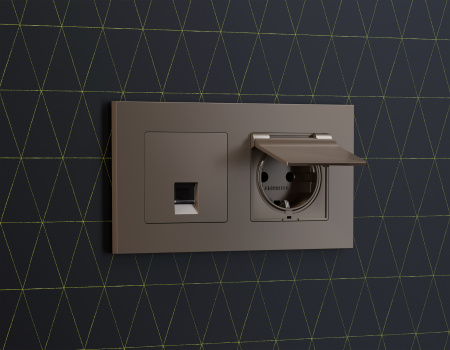 Лицевая панель ALFA (Темная бронза матовый) для электрической розетки с заземлением со шторками и крышкой IP44 QUANT AP6380