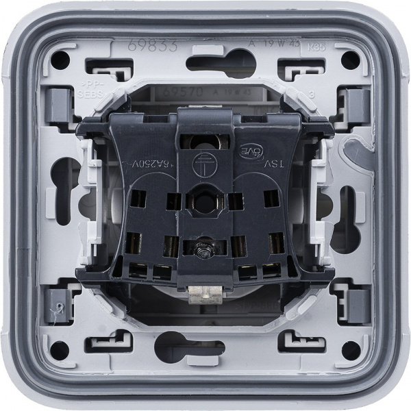 Legrand Plexo Серый Розетка с/з с крышкой,2К+З,16А,230В,винтовой зажим,встраиваемая,в сборе IP55