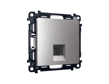 Комплект механизма компьютерной розетки ALFA MA512010 Сталь матовый RJ-45(8P8C) CAT6 с защитной шторкой QUANT