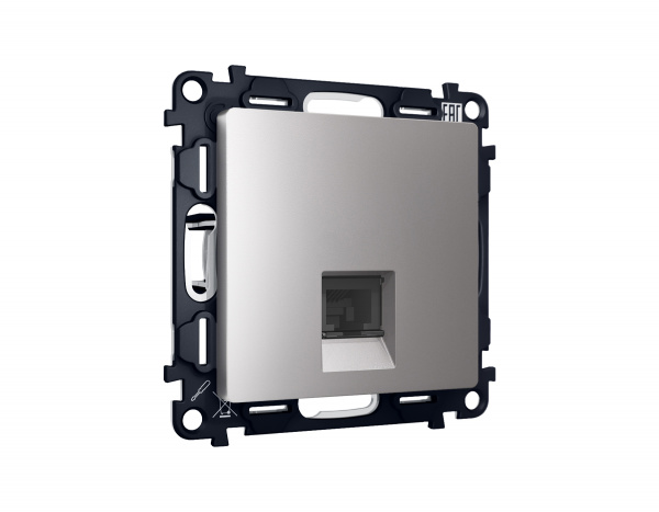 Комплект механизма телефонной розетки ALFA MA512030 Сталь матовый RJ-11(4P4C) с защитной шторкой QUANT