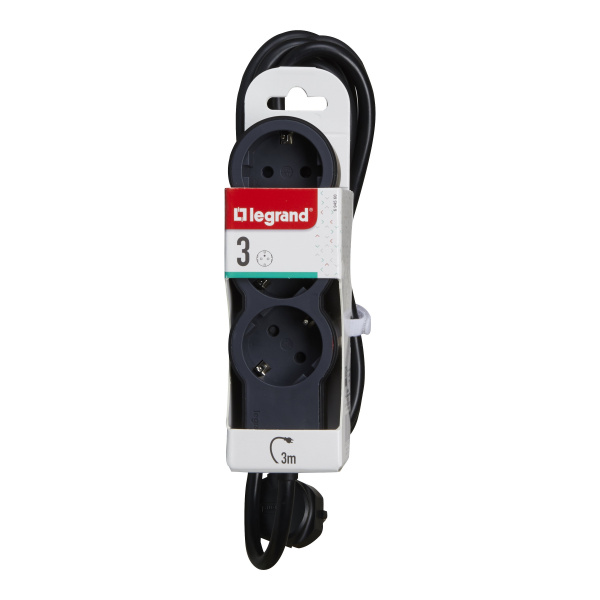 Legrand Revolution Стандарт Черный Удлинитель 3x2К+З, кабель 3м
