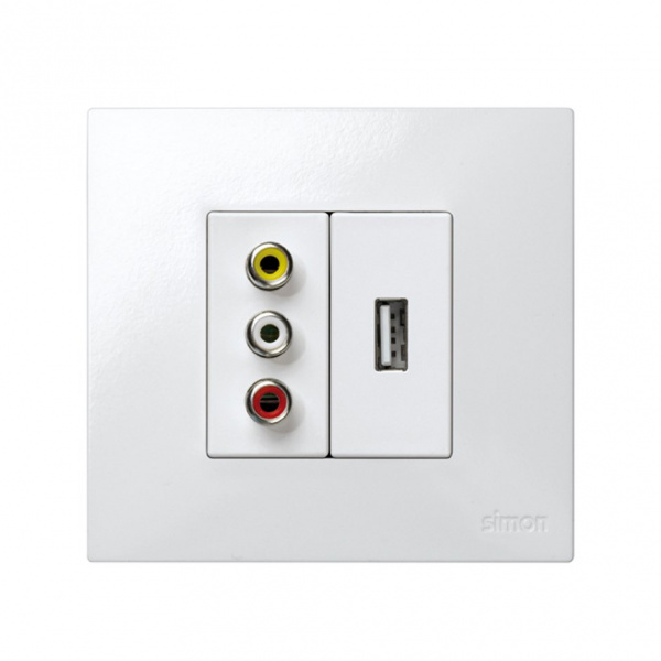 Simon 27 Мех Белый Разъём аудио-видео RCA, 3 выхода, узкий