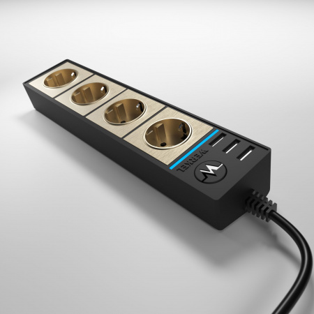 Розеточный блок 4-х местный + 3 USB черный/шампань рифленый W6514944 Розеточный блок 4-х местный + 3 USB черный/шампань рифленый W6514944