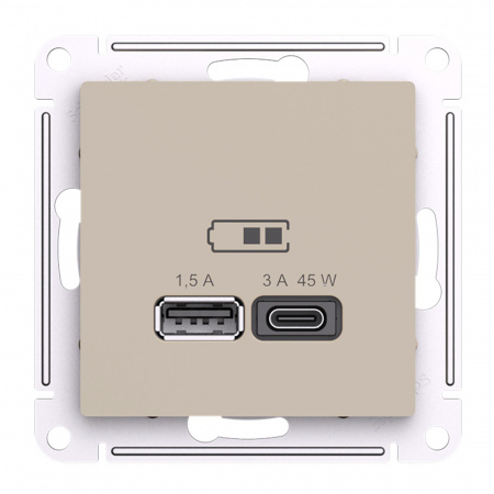 SE AtlasDesign Песочный Розетка USB A + тип-C 45Вт высокоскор.заряд. QC,PD, механизм