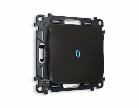 Комплект механизма 1-клавишного проходного выключателя с подсветкой 10000K OMEGA MO802040 Черный матовый QUANT