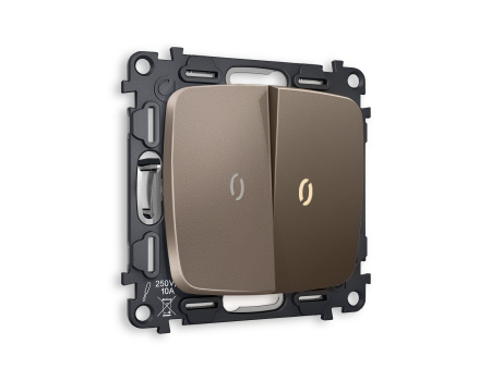 Комплект механизма 2-клавишного проходного выключателя с подсветкой 3200K OMEGA MO634030 Темная бронза матовый QUANT
