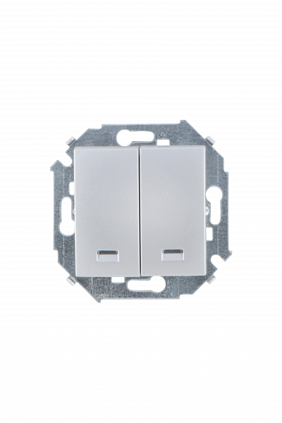 Simon 15 Алюминий Выключатель 2-клавишный с подсветкой, 16А, 250В, винт.зажим