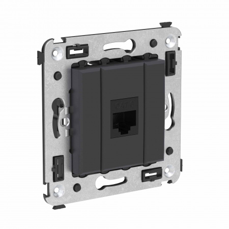 DKC Avanti Компьютерная розетка RJ-45 без шторки в стену, кат.6 одинарная, Черный матовый
