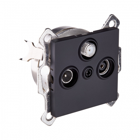 Розетка тройная TV (мама) + TV (папа) + спутниковая SAT, черный матовый Kollinger REA-036BM для Aspekt, Eleganz, Reflex