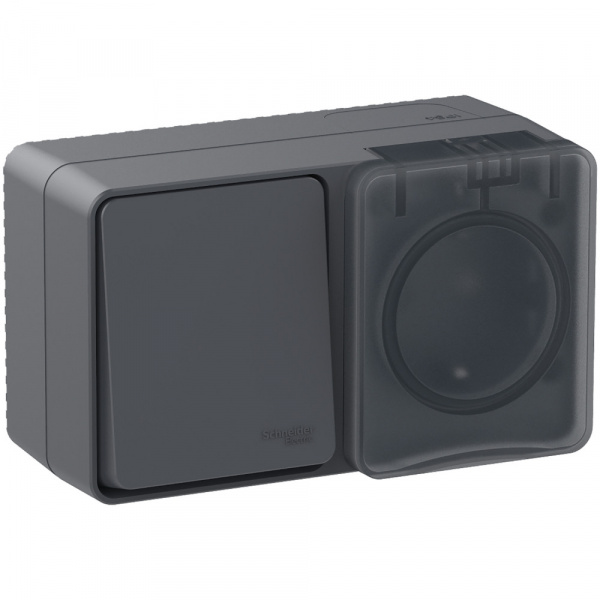 SE AtlasDesign Profi54 Наруж Антрацит Блок: Розетка с/з со шт. + выключатель 1-клавишный 10А