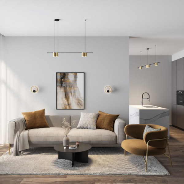 DK4063-BK+SG Подвесной светильник ORBIT, IP20, 7xGU10 LED до 15 Вт, черный + сатинированное золото, алюминий