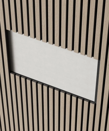 Акустическая панель, черный войлок, 600х600х21мм, рейки МДФ, шпон дуб латте бежевый