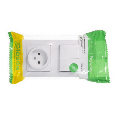 SE Glossa Бел Блок: розетка и 2-кл. выключатель