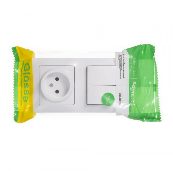 SE Glossa Бел Блок: розетка и 2-кл. выключатель